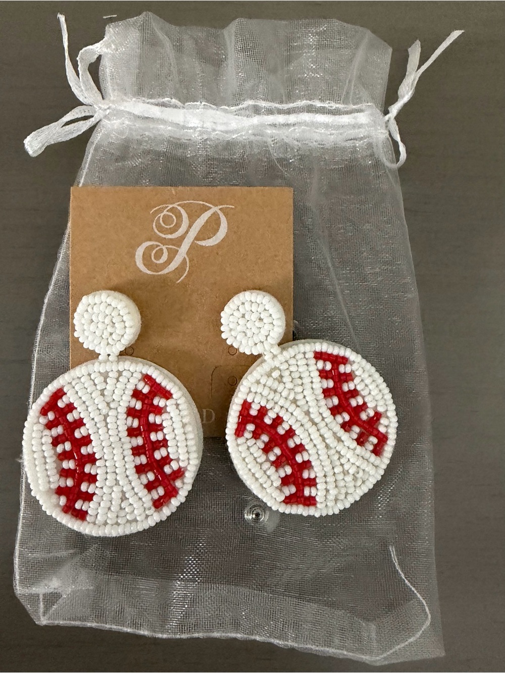 Plunder White and Red Beaded Baseball Earrings